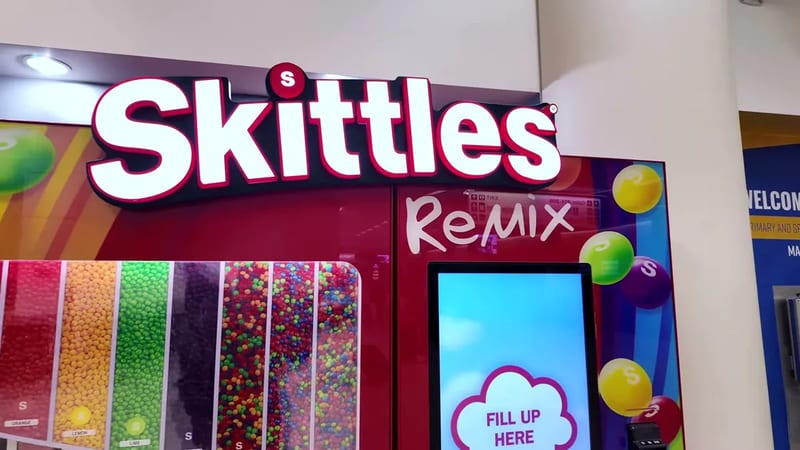 Skittles Remix custom candy vending machine at the airport